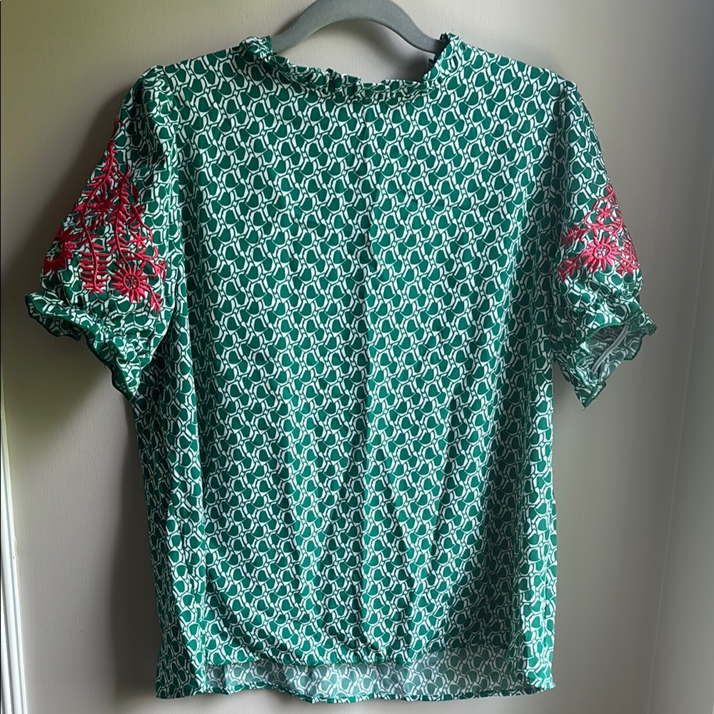 Green and Red Patterned Women's Top
